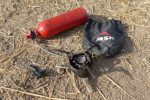 Our trusty MSR XGK-EX and Light My Fire Army fire steel